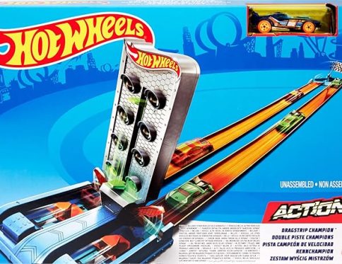 Hot Wheels Drag Race Champion Track Set with Dual-Track Loop, Dual Launch, 1 Car for 4 Years Kids