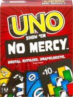 UNO No Mercy Card Mattel Game for Kids, Adults and Family Parties. Travel with Extra Cards.