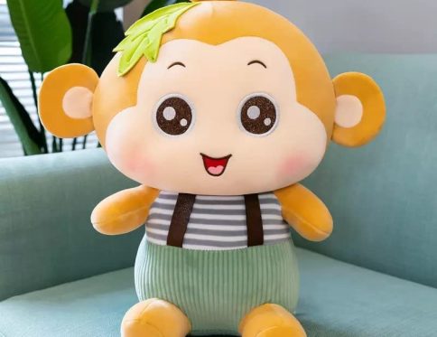 Monkey with Leaf Super Soft Stuffed Plush Toy 25 cm for Kids Birthday Gift (Random Color)