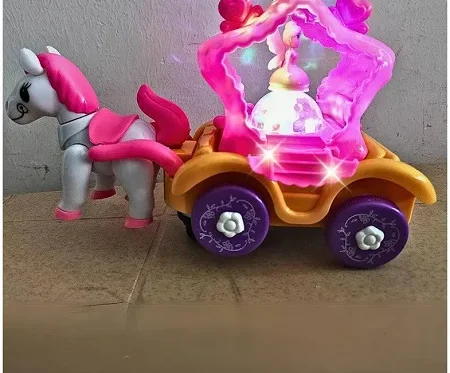 Musical horse with Carriage and Flashing Rotating Lights Toys for Boys and Girls