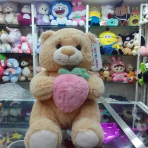 L.Brown Soft Teddy with Strawberry 35 cms
