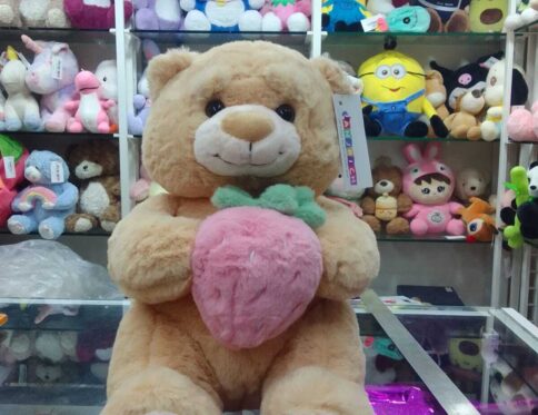 L.Brown Soft Teddy with Strawberry 35 cms
