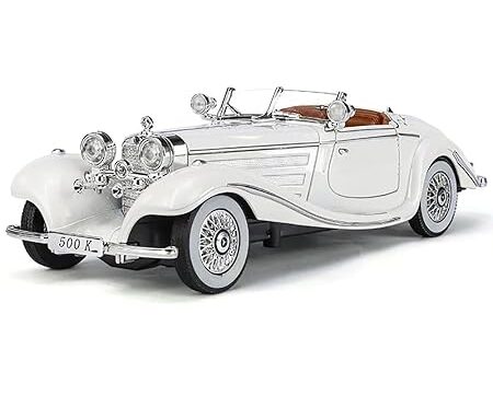 Mercedes-Benz Classic 500K Diecast Metal Vintage Retro Pull Back Toy Car Gift for Kids – White