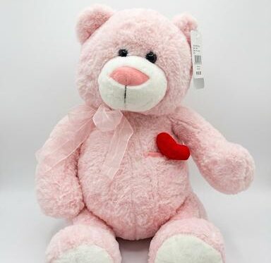 Pink Teddy with Red Heart – Medium