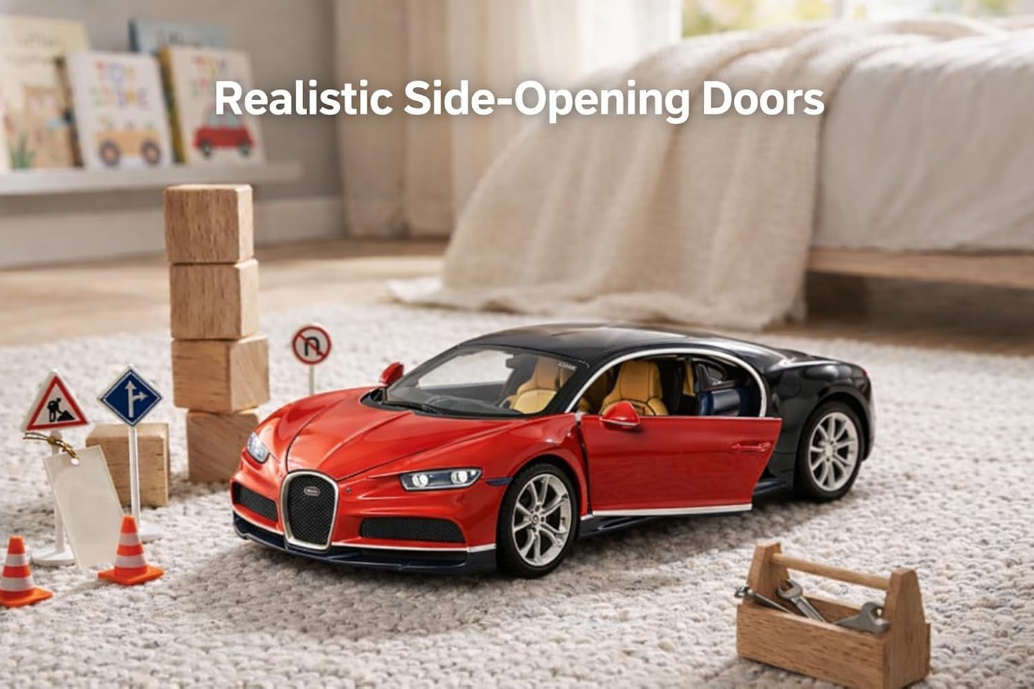 3135773 Bugatti die Cast Metal 1.32 Scale Model - Red - Image 1