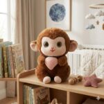 Cute Monkey With Peach - Brown - Image 2