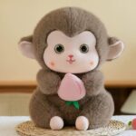 Cute Monkey With Peach - Grey