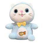 Cat with Fish pattern plush L.Blue 23cm